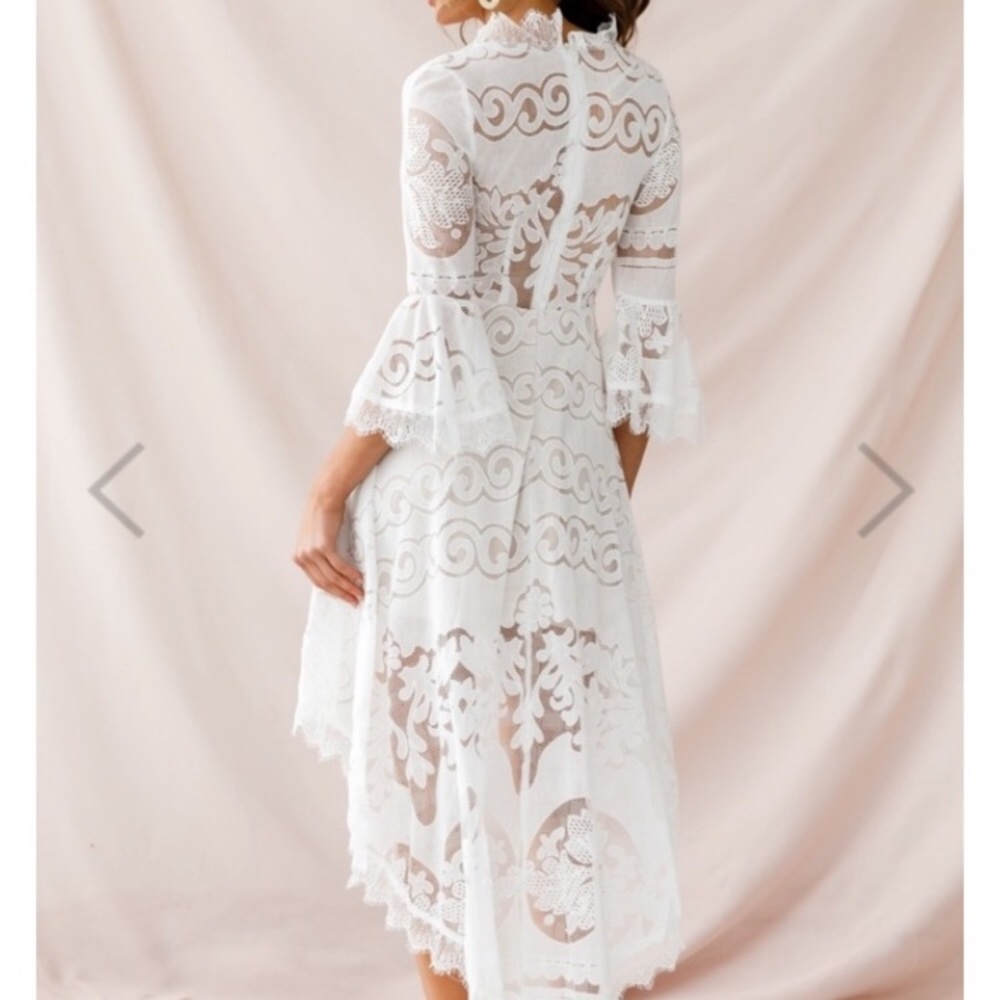 White high-low bell-sleeve dress